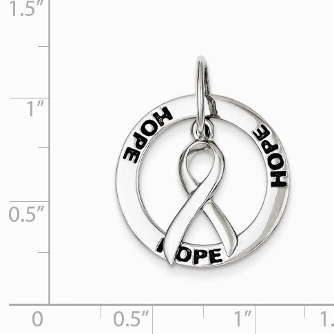Alternate view of the Sterling Silver Hope Circle and Cancer Awareness Ribbon Pendant, 20mm by The Black Bow Jewelry Co.