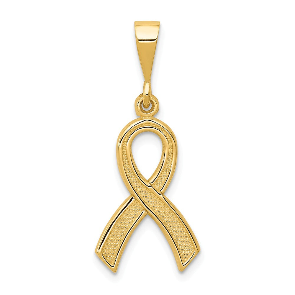 14k Yellow Gold Polished and Satin Awareness Ribbon Pendant, Item P11964 by The Black Bow Jewelry Co.
