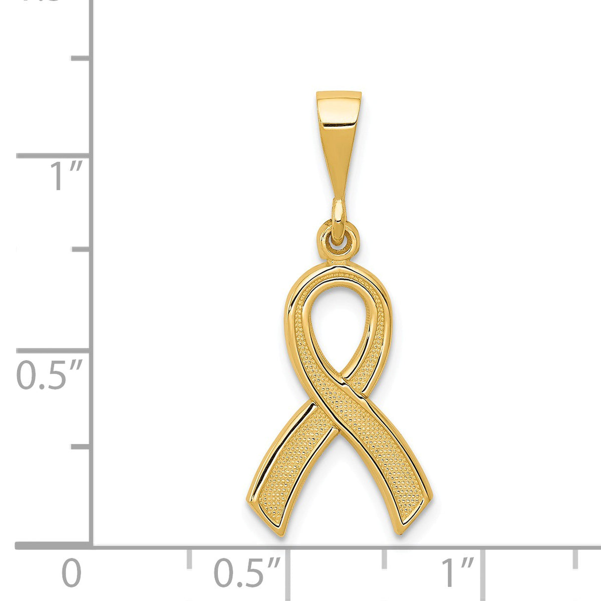 Alternate view of the 14k Yellow Gold Polished and Satin Awareness Ribbon Pendant by The Black Bow Jewelry Co.