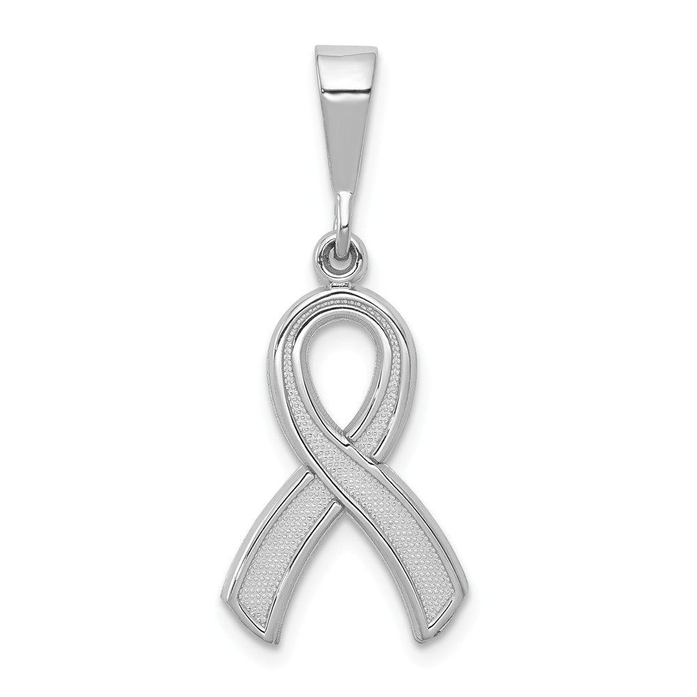 14k White Gold Polished and Satin Awareness Ribbon Pendant, Item P11965 by The Black Bow Jewelry Co.