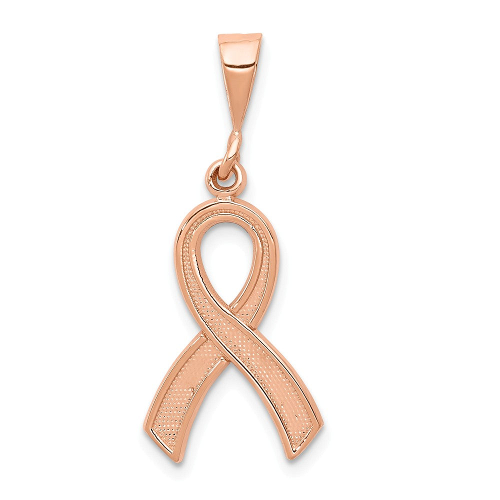 14k Rose Gold Polished and Satin Awareness Ribbon Pendant, Item P11966 by The Black Bow Jewelry Co.