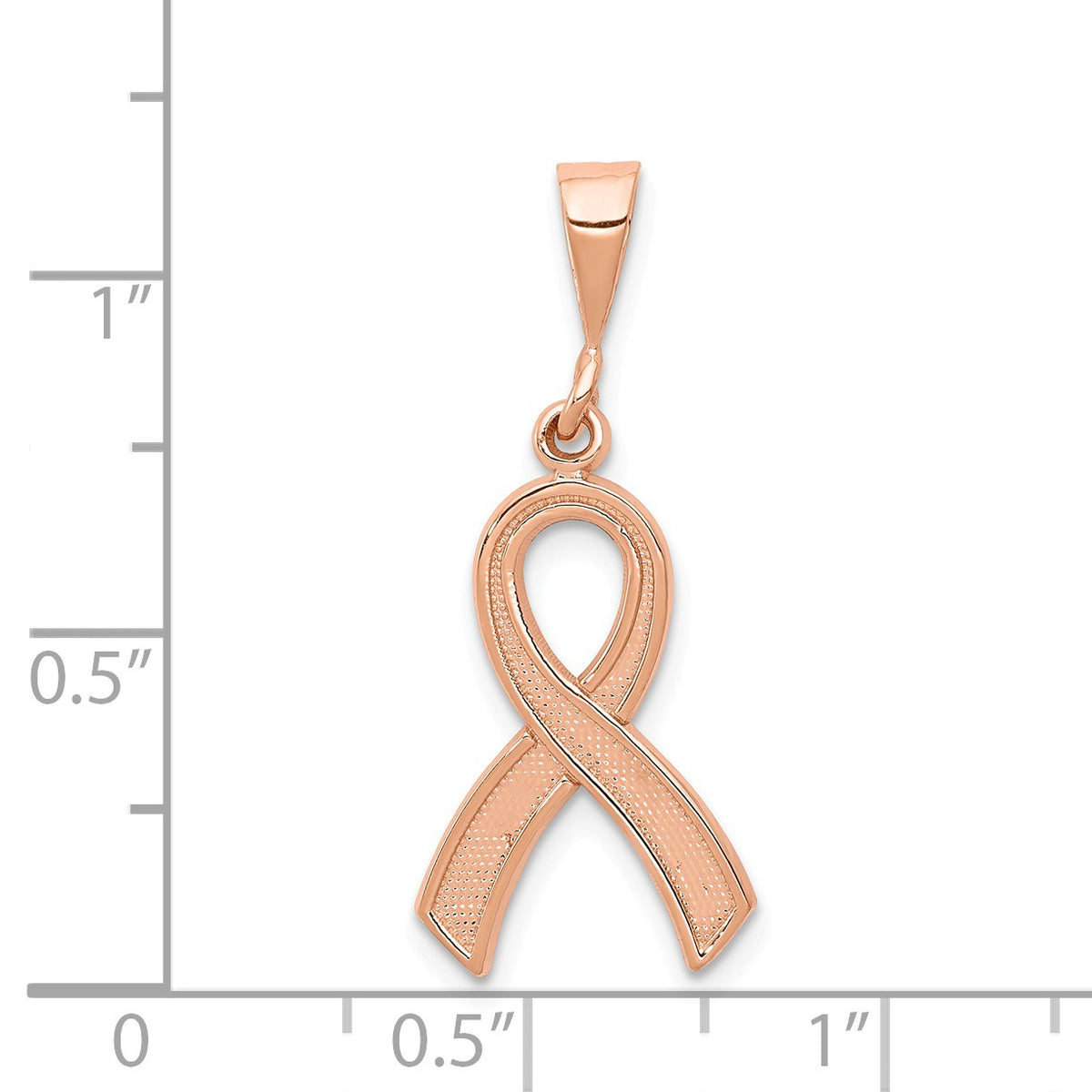 Alternate view of the 14k Rose Gold Polished and Satin Awareness Ribbon Pendant by The Black Bow Jewelry Co.