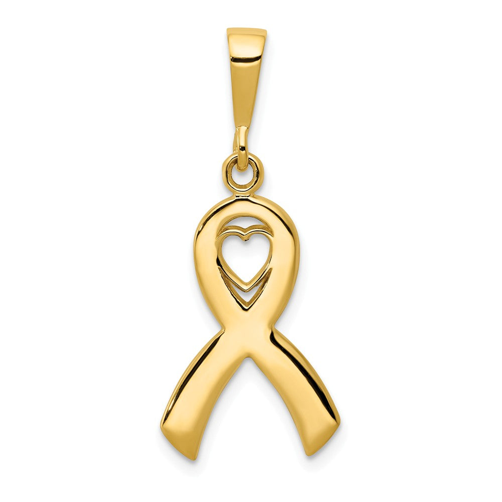 14k Yellow Gold Polished Heart in Awareness Ribbon Pendant, Item P11967 by The Black Bow Jewelry Co.