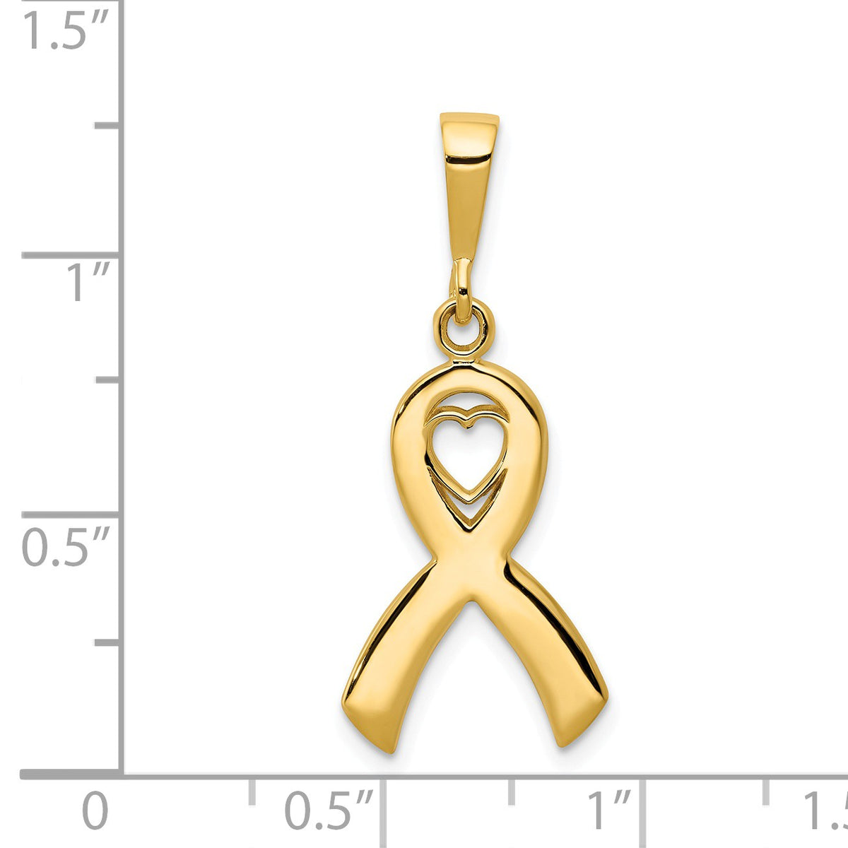 Alternate view of the 14k Yellow Gold Polished Heart in Awareness Ribbon Pendant by The Black Bow Jewelry Co.