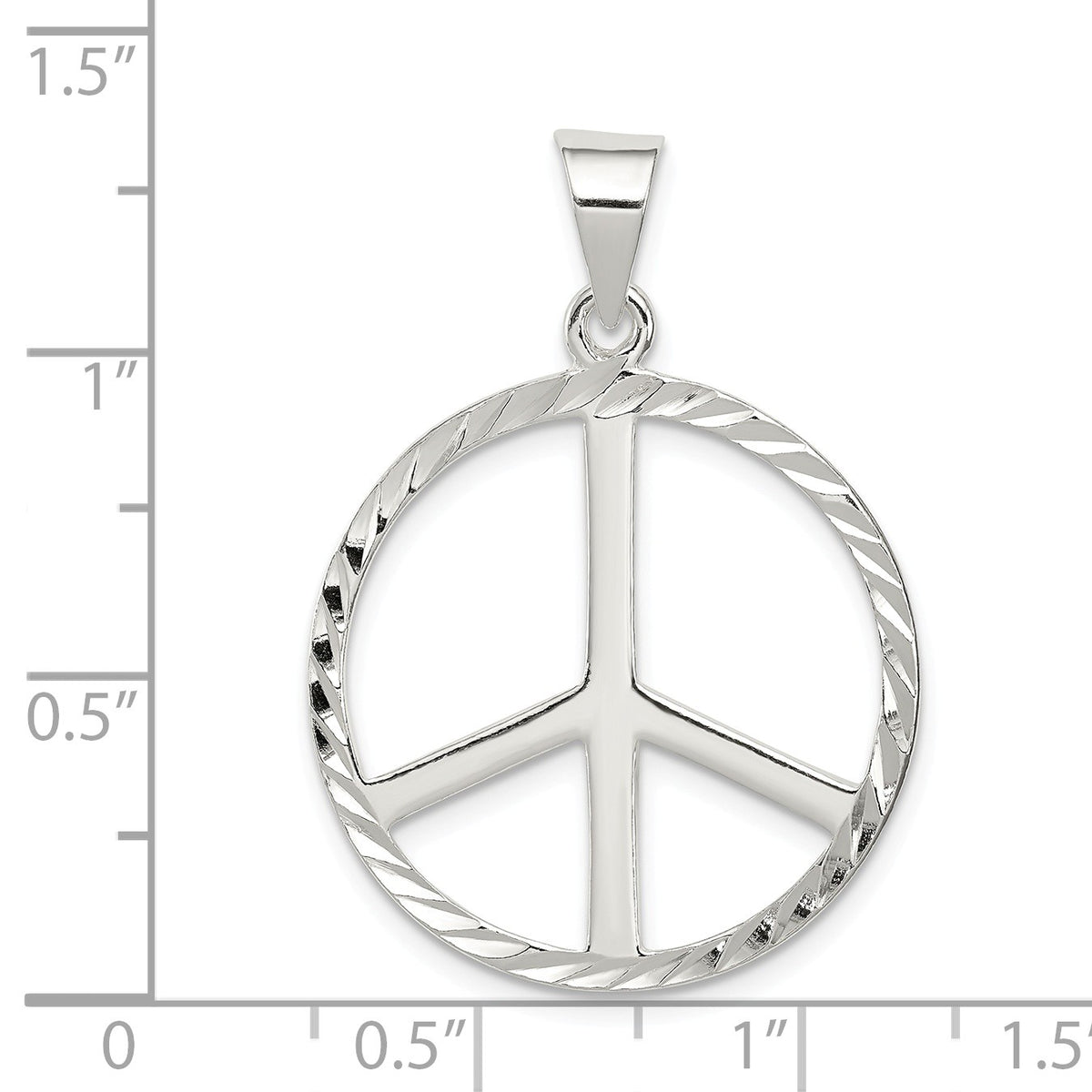 Alternate view of the Sterling Silver 25mm Diamond Cut Peace Symbol Pendant by The Black Bow Jewelry Co.