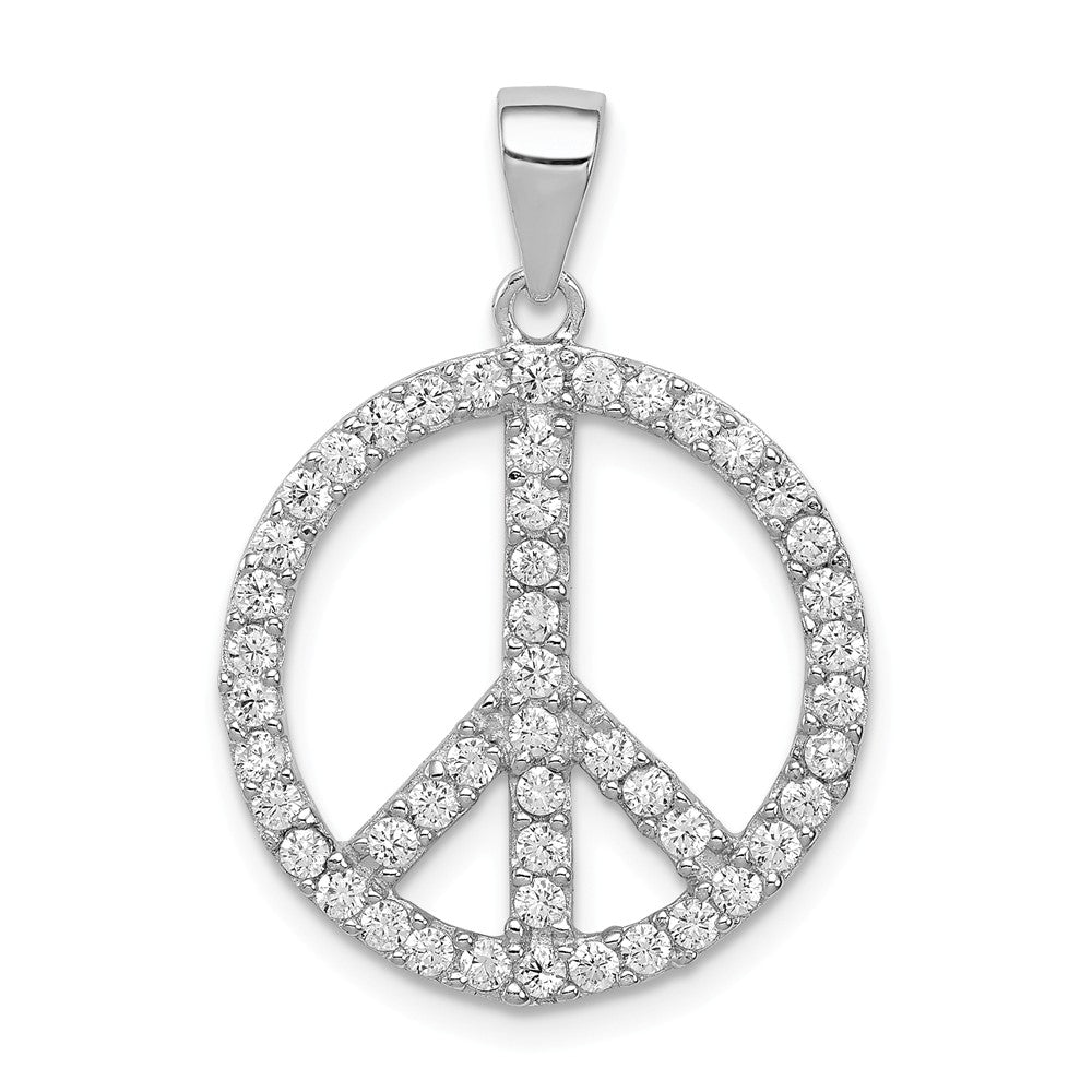 Sterling Silver and Cubic Zirconia Peace Sign Pendant, 19mm, Item P11973 by The Black Bow Jewelry Co.