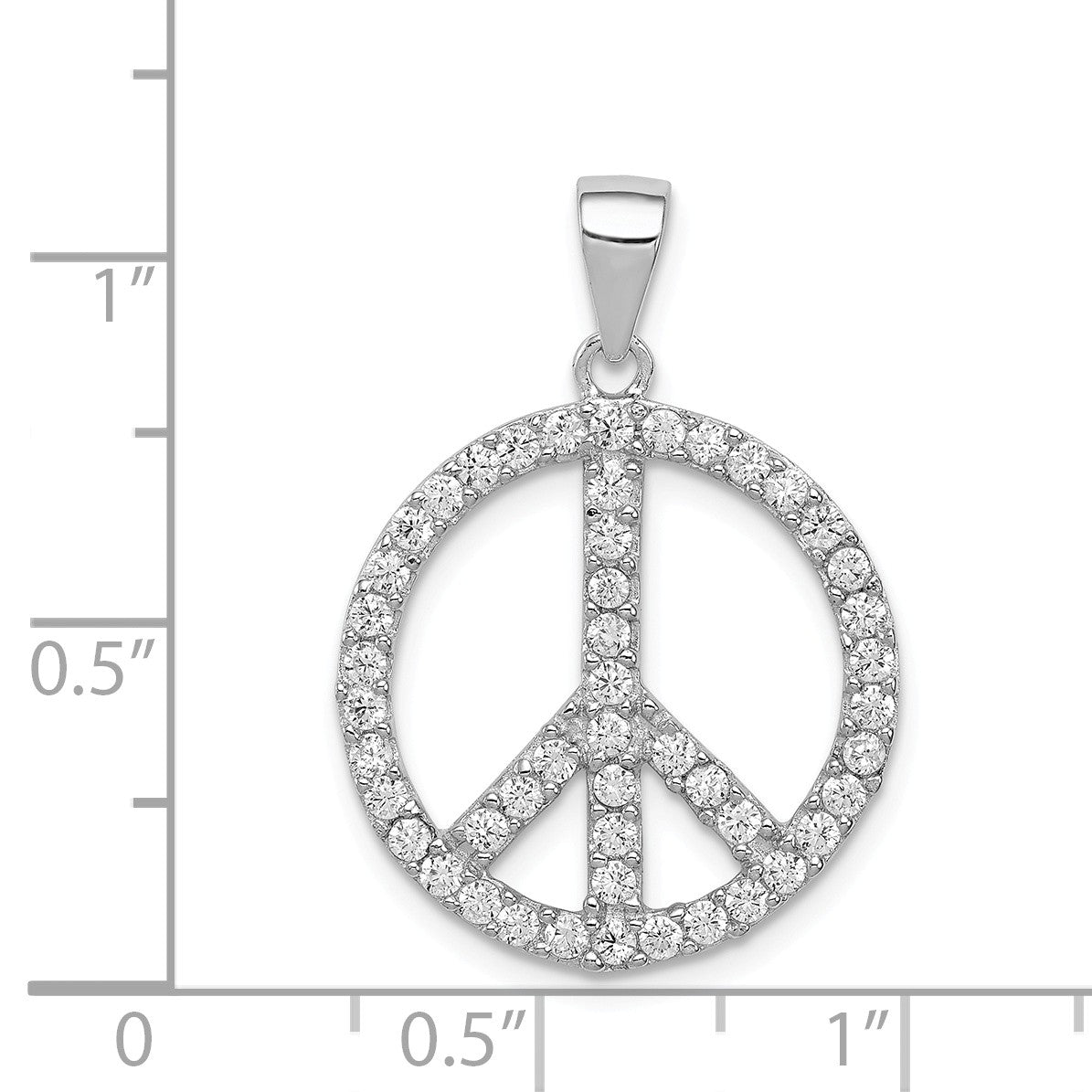 Alternate view of the Sterling Silver and Cubic Zirconia Peace Sign Pendant, 19mm by The Black Bow Jewelry Co.