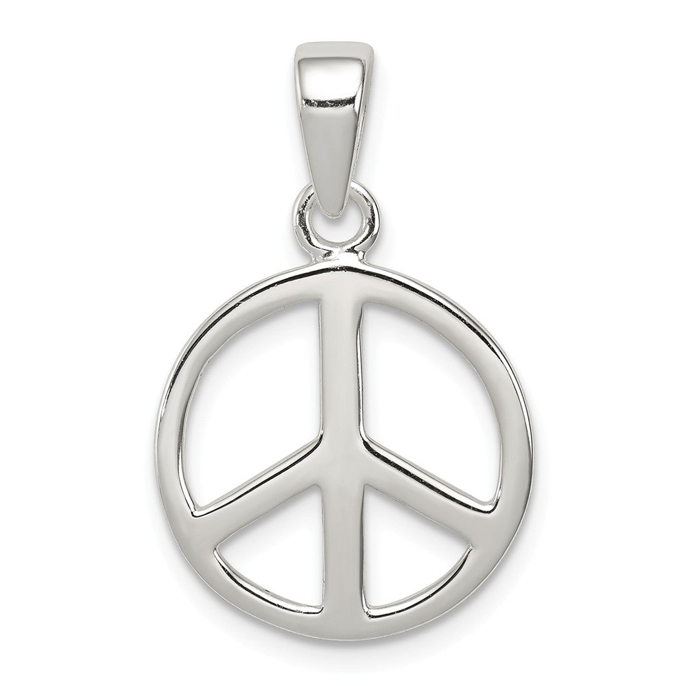 Sterling Silver 16mm Polished Peace Symbol Pendant, Item P11974 by The Black Bow Jewelry Co.