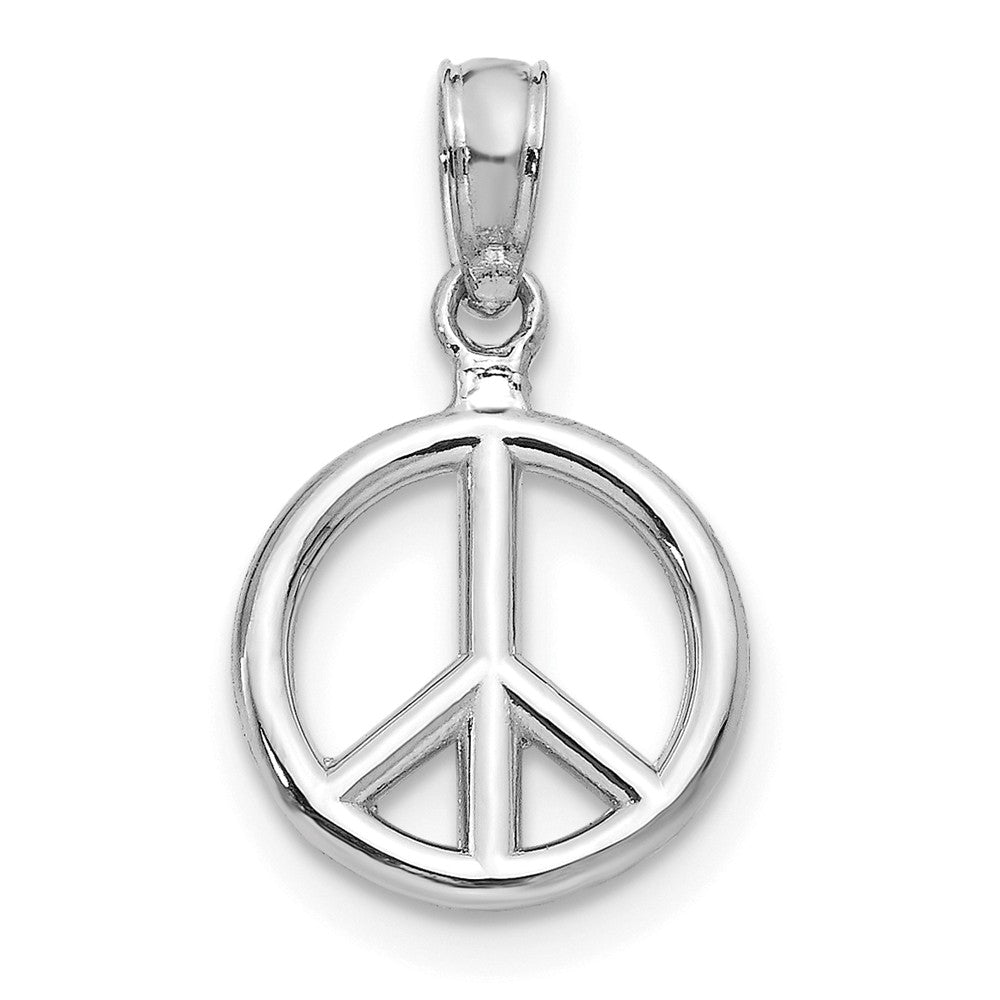 14k White Gold 10mm Polished 3D Peace Sign Pendant, Item P11977 by The Black Bow Jewelry Co.