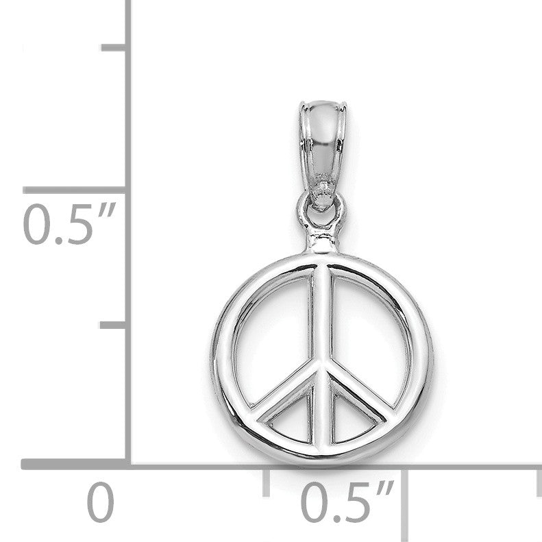 Alternate view of the 14k White Gold 10mm Polished 3D Peace Sign Pendant by The Black Bow Jewelry Co.