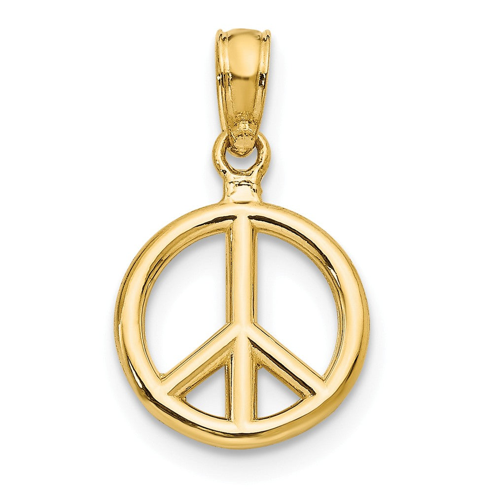 14k Yellow Gold 10mm Polished 3D Peace Sign Pendant, Item P11978 by The Black Bow Jewelry Co.