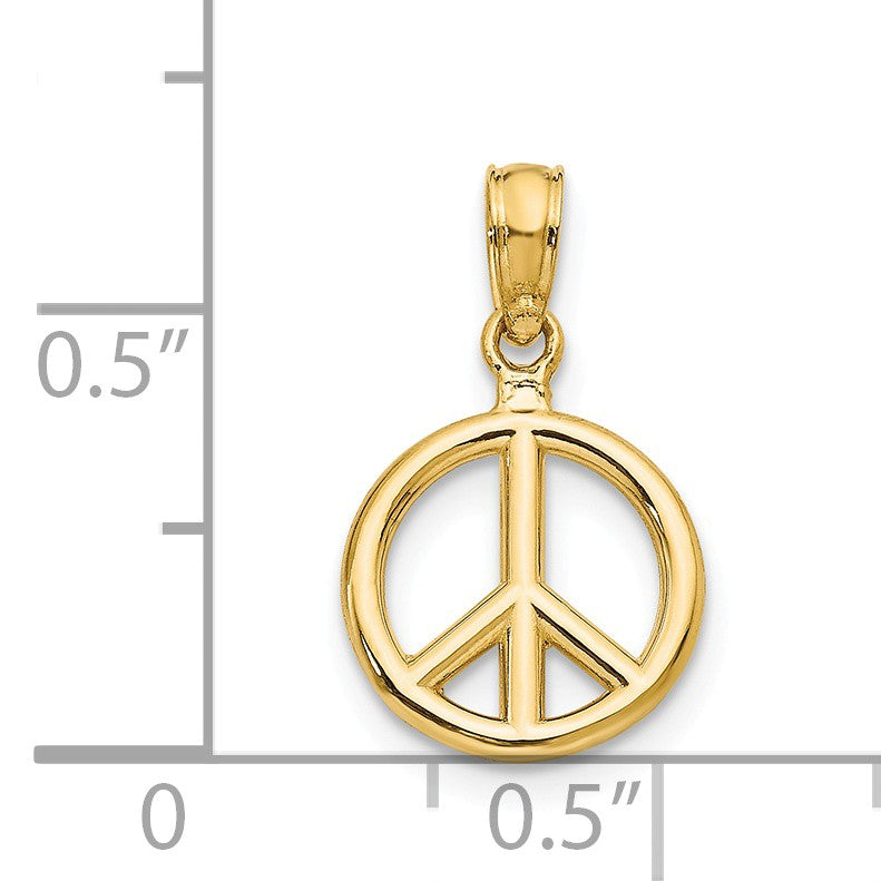 Alternate view of the 14k Yellow Gold 10mm Polished 3D Peace Sign Pendant by The Black Bow Jewelry Co.