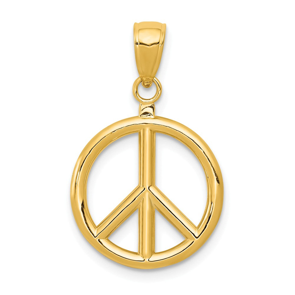 14k Yellow Gold 16mm Polished 3D Peace Sign Pendant, Item P11979 by The Black Bow Jewelry Co.