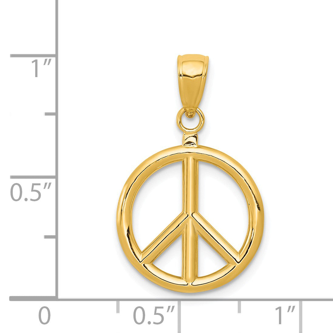 Alternate view of the 14k Yellow Gold 16mm Polished 3D Peace Sign Pendant by The Black Bow Jewelry Co.