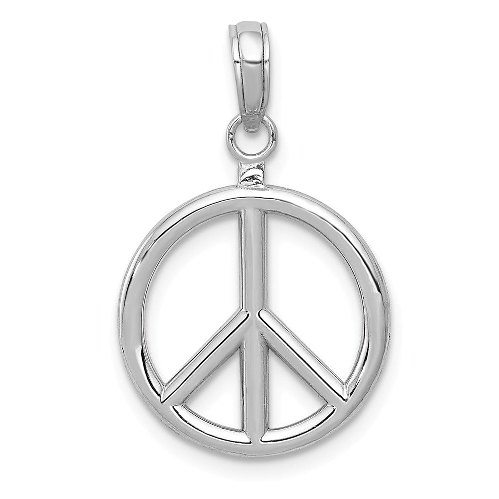 14k White Gold Polished 3D Peace Sign Pendant, 16mm, Item P11980 by The Black Bow Jewelry Co.