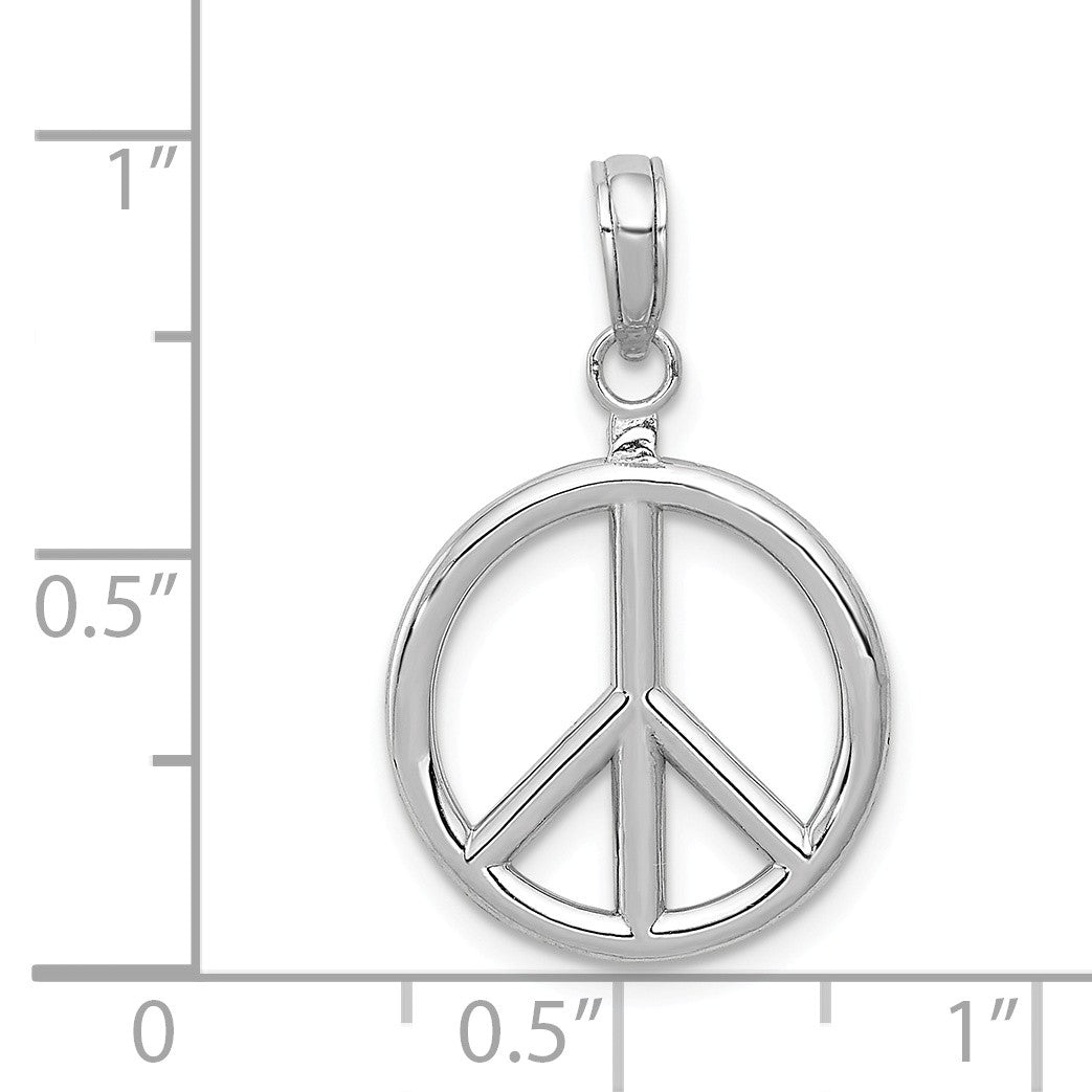 Alternate view of the 14k White Gold Polished 3D Peace Sign Pendant, 16mm by The Black Bow Jewelry Co.