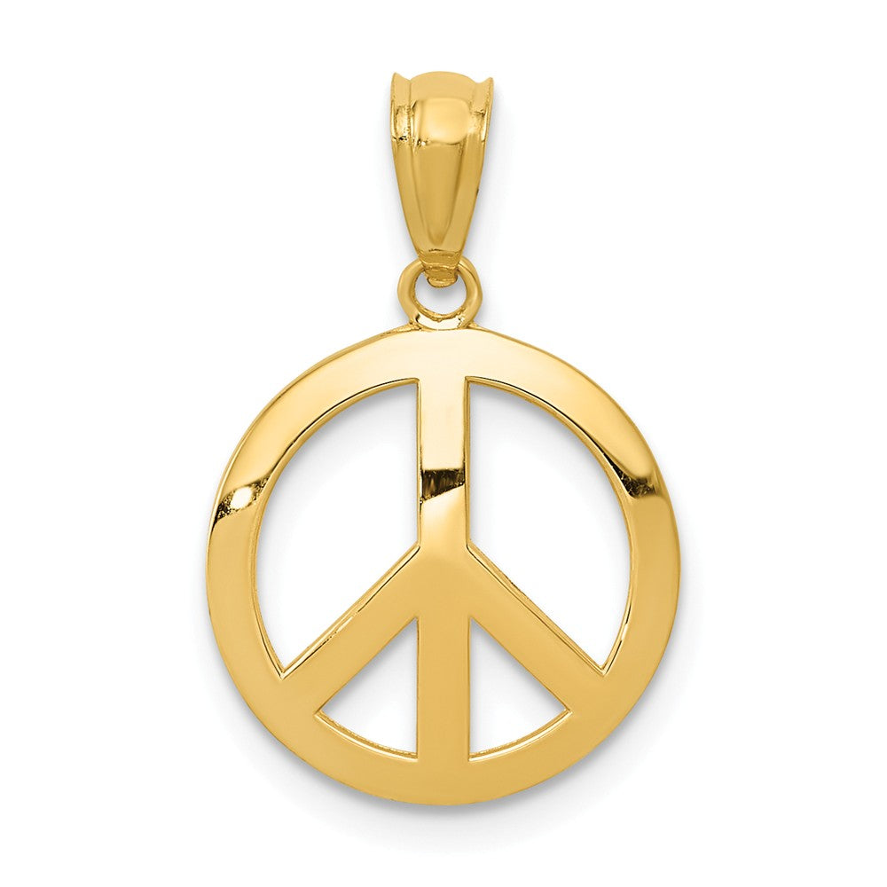 14k Yellow Gold 13mm Polished Convex Peace Symbol Pendant, Item P11981 by The Black Bow Jewelry Co.