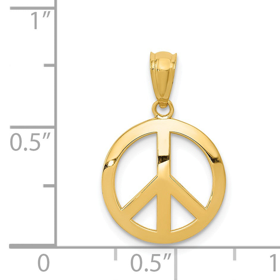 Alternate view of the 14k Yellow Gold 13mm Polished Convex Peace Symbol Pendant by The Black Bow Jewelry Co.