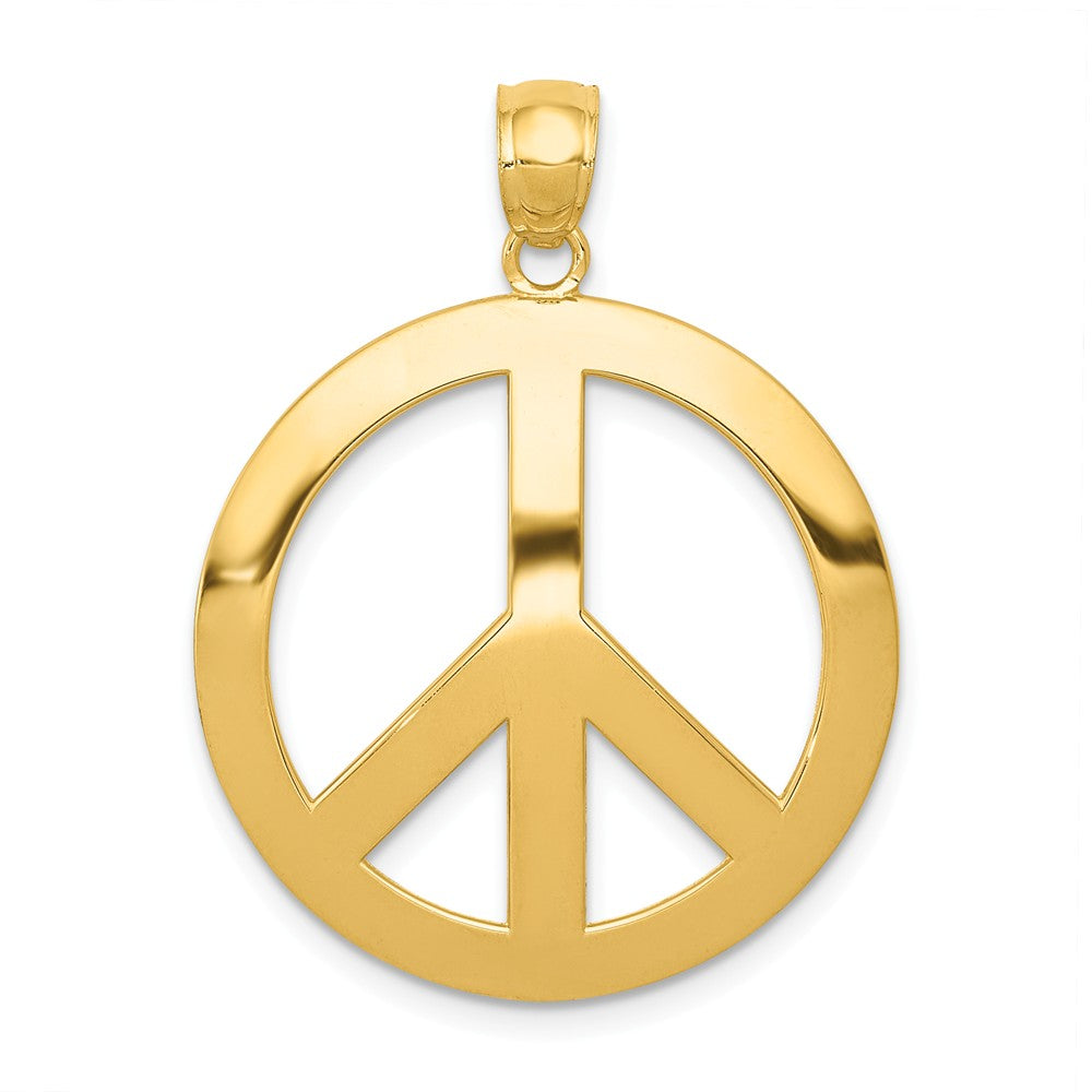 14k Yellow Gold 24mm Polished Convex Peace Symbol Pendant, Item P11982 by The Black Bow Jewelry Co.