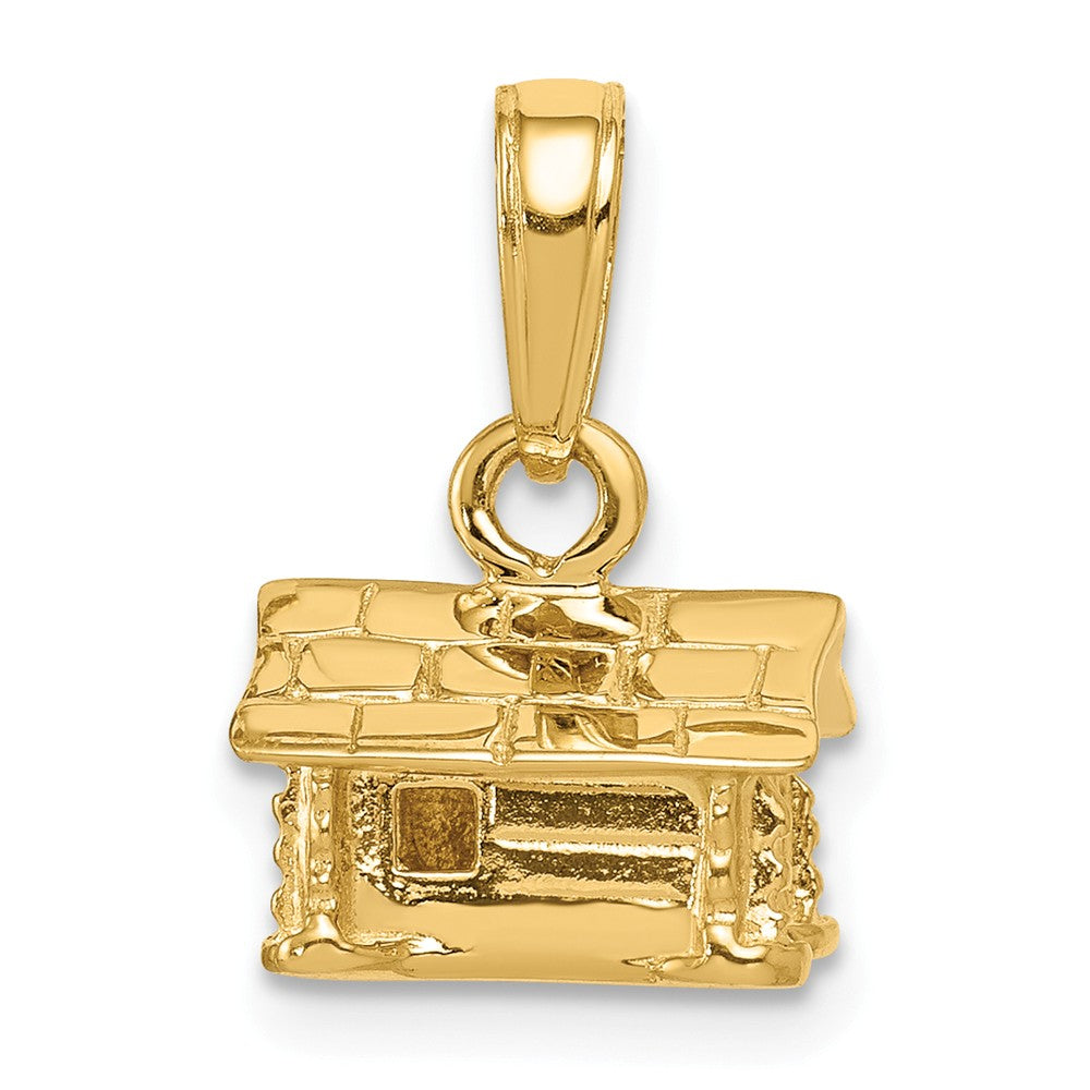 14k Yellow Gold Small 3D Log Cabin Pendant, Item P11993 by The Black Bow Jewelry Co.