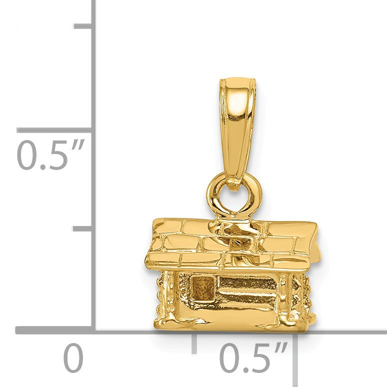 Alternate view of the 14k Yellow Gold Small 3D Log Cabin Pendant by The Black Bow Jewelry Co.
