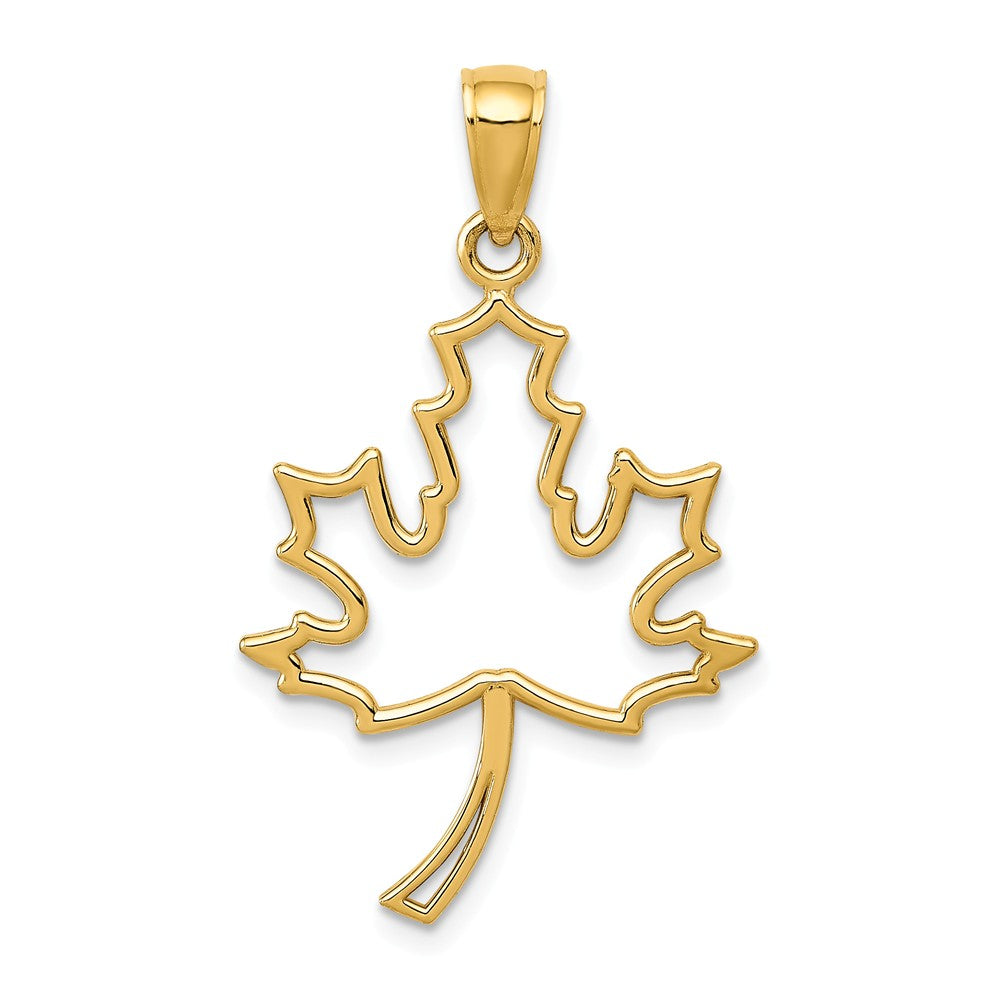 14k Yellow Gold Polished Maple Leaf Silhouette Pendant, Item P11999 by The Black Bow Jewelry Co.