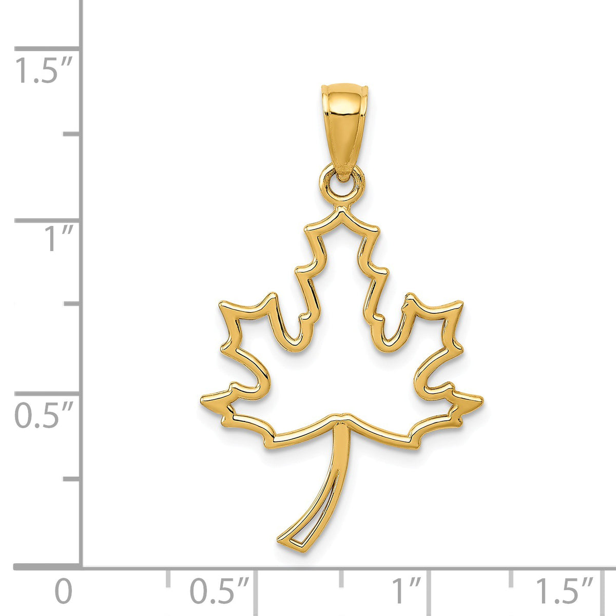 Alternate view of the 14k Yellow Gold Polished Maple Leaf Silhouette Pendant by The Black Bow Jewelry Co.