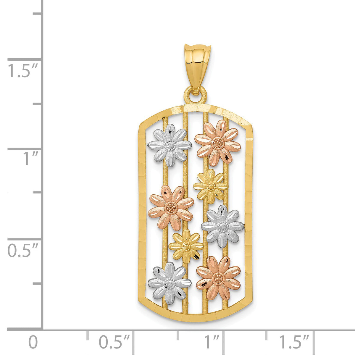 Alternate view of the 14k Yellow &amp; Rose Gold with White Rhodium Daisy Dog Tag Pendant by The Black Bow Jewelry Co.