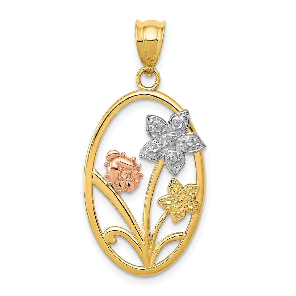 14k Yellow &amp; Rose Gold with White Rhodium Oval Floral Pendant, Item P12002 by The Black Bow Jewelry Co.