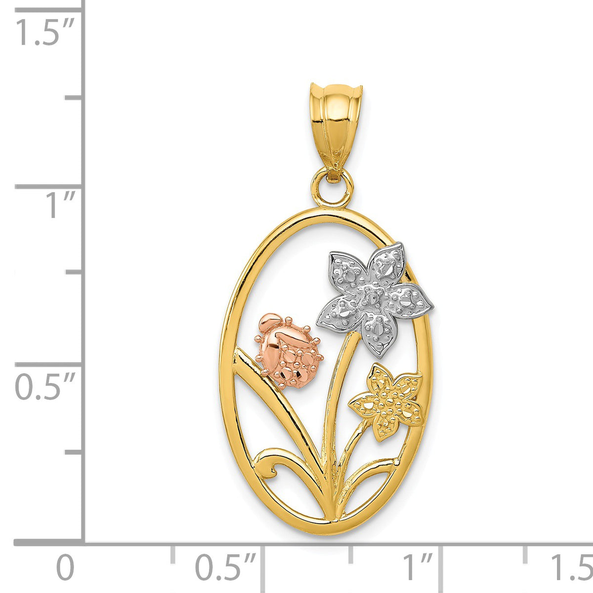Alternate view of the 14k Yellow &amp; Rose Gold with White Rhodium Oval Floral Pendant by The Black Bow Jewelry Co.
