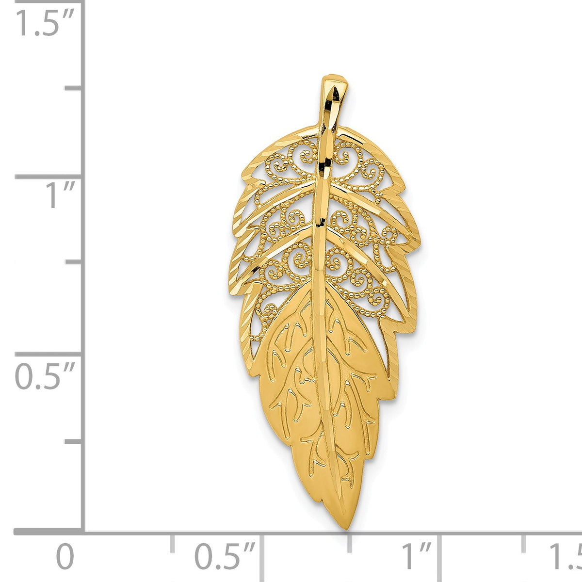 Alternate view of the 14k Yellow Gold Filigree and Diamond Cut Leaf Pendant by The Black Bow Jewelry Co.