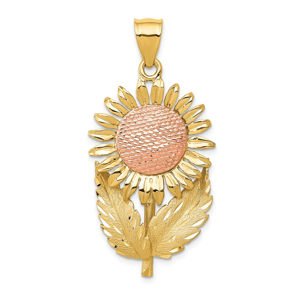 14k Yellow and Rose Gold Large Two Tone Sunflower Pendant, Item P12005 by The Black Bow Jewelry Co.