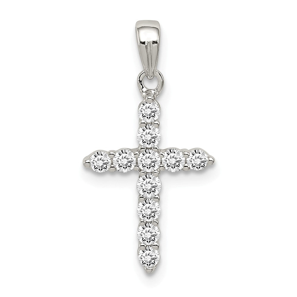 Sterling Silver and Cubic Zirconia Small Cross Pendant, Item P12006 by The Black Bow Jewelry Co.
