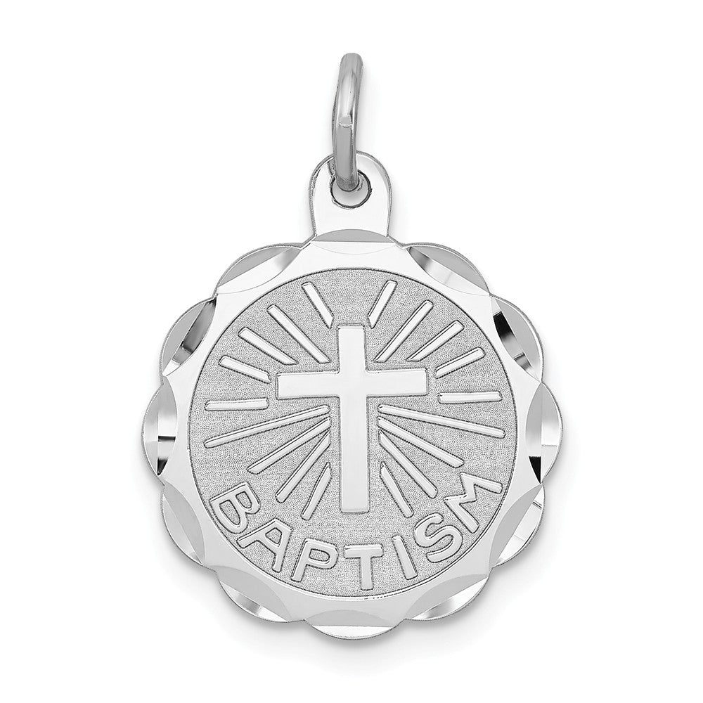 Sterling Silver Baptism Disc Charm, 15mm, Item P12011 by The Black Bow Jewelry Co.