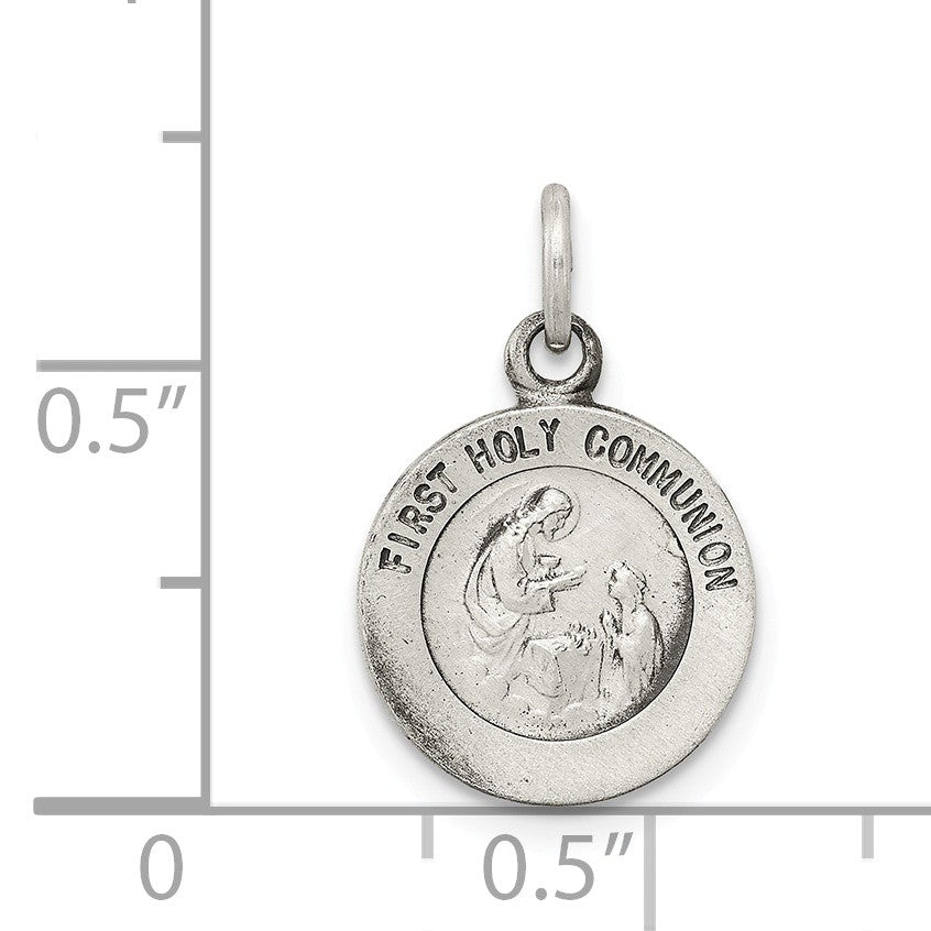 Alternate view of the Sterling Silver Antiqued First Holy Communion Medal Charm, 11mm by The Black Bow Jewelry Co.