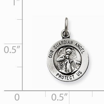 Alternate view of the Sterling Silver Antiqued Guardian Angel Medal Charm, 11mm by The Black Bow Jewelry Co.