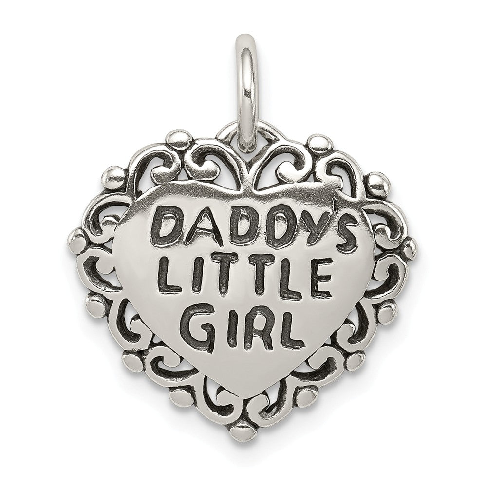 Sterling Silver 16mm Antiqued Daddy's Little Girl Heart Pendant, Item P12016 by The Black Bow Jewelry Co.