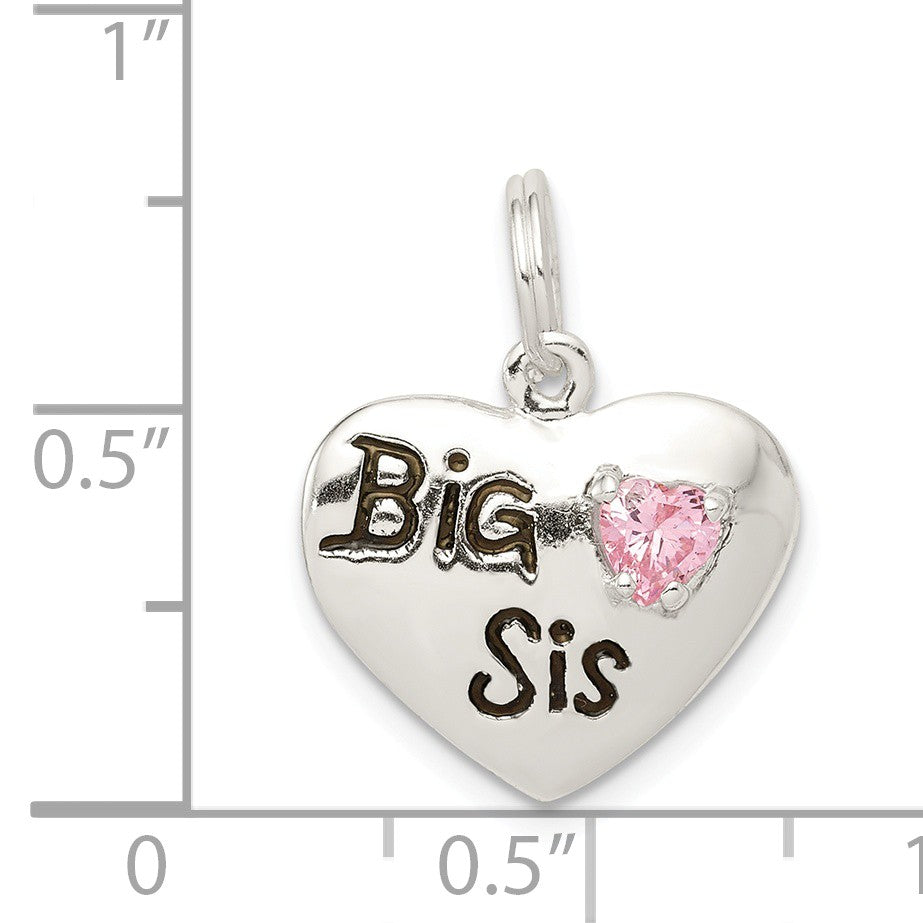 Alternate view of the Sterling Silver, CZ and Enameled Big Sis Pink Heart Charm, 16mm by The Black Bow Jewelry Co.