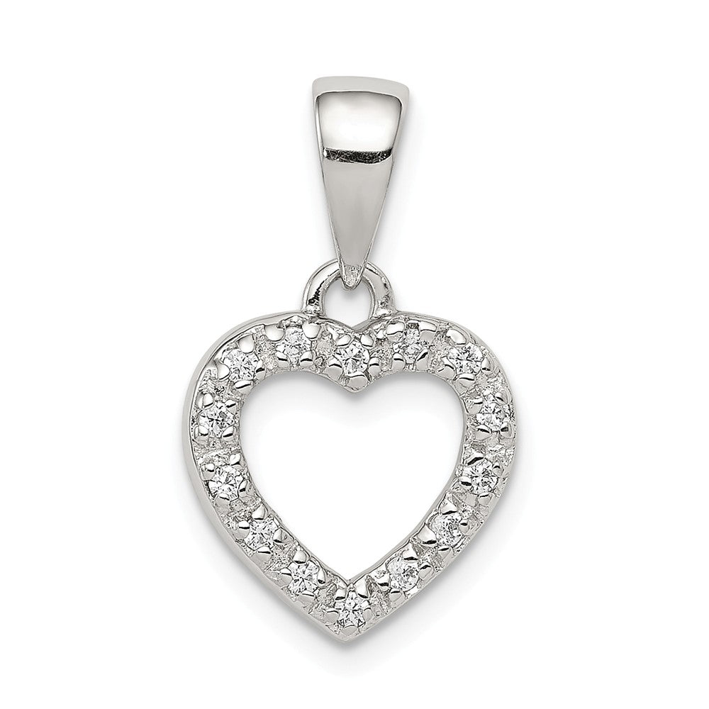 Sterling Silver and Cubic Zirconia Heart Shaped Pendant, 11mm, Item P12019 by The Black Bow Jewelry Co.