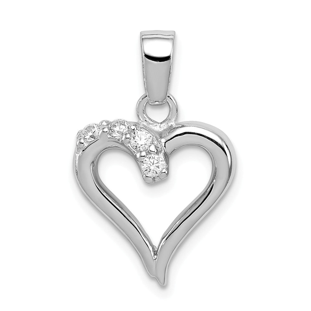 Sterling Silver and Cubic Zirconia 15mm Open Heart Pendant, Item P12023 by The Black Bow Jewelry Co.