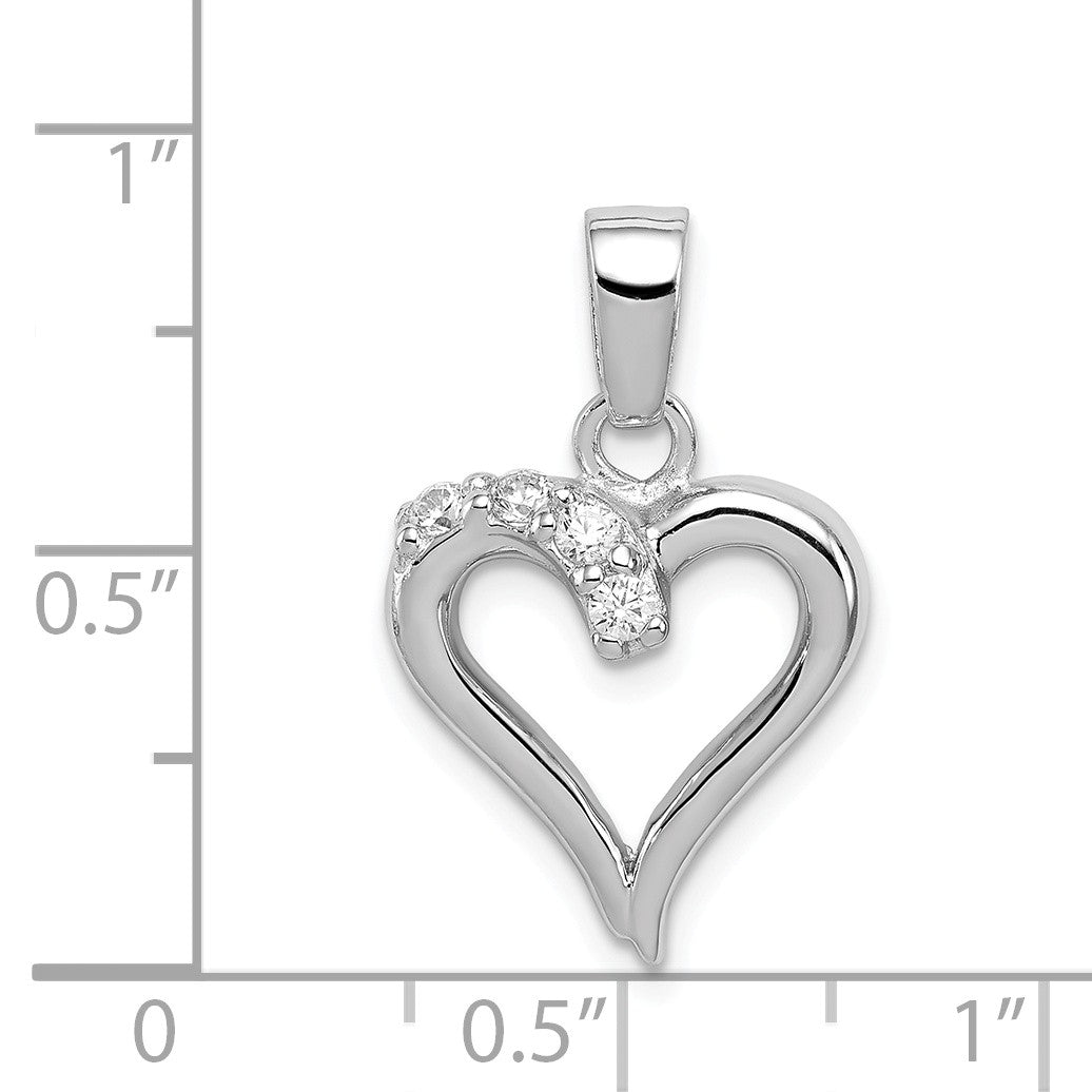 Alternate view of the Sterling Silver and Cubic Zirconia 15mm Open Heart Pendant by The Black Bow Jewelry Co.