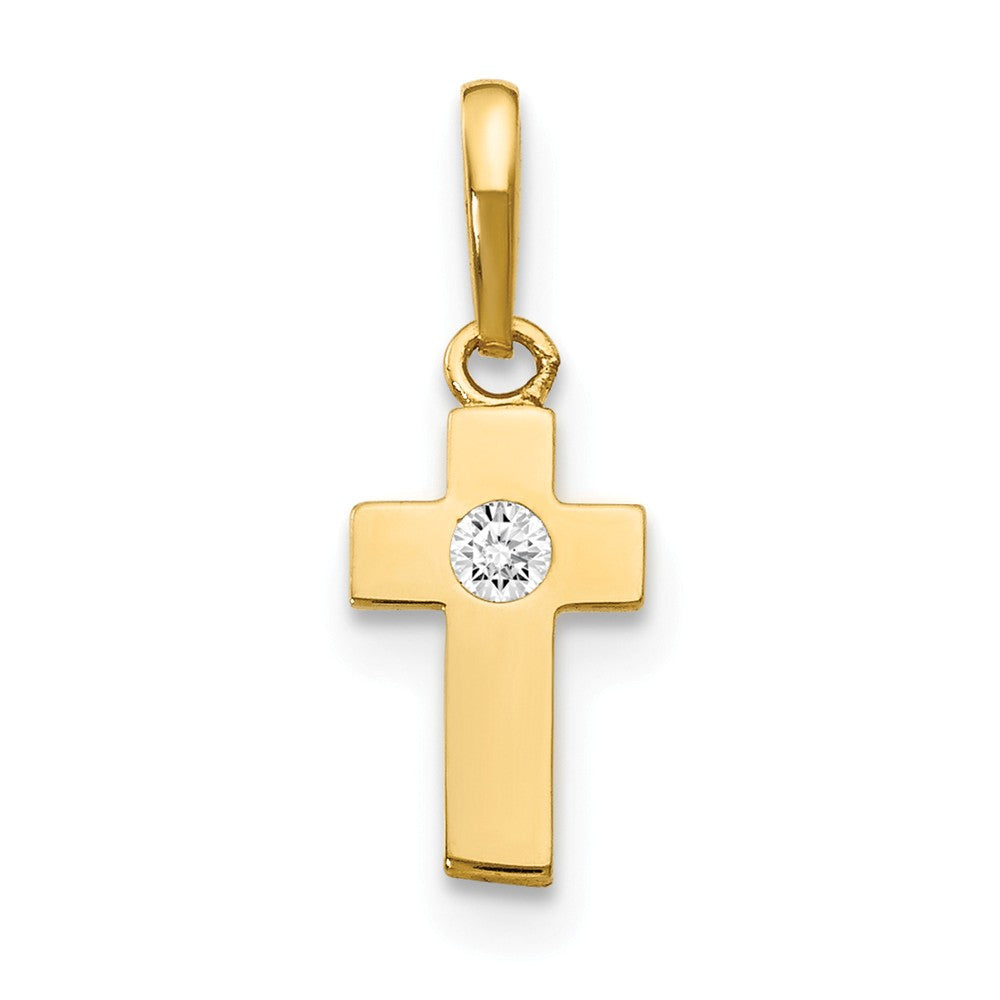 Children&#39;s 14k Yellow Gold &amp; Cubic Zirconia Tiny Cross Pendant, Item P12028 by The Black Bow Jewelry Co.