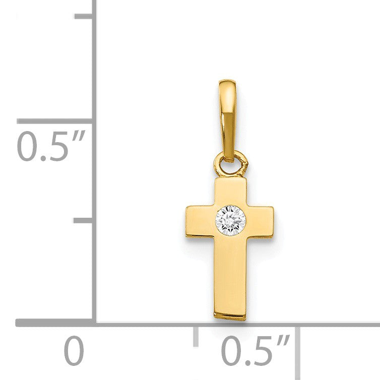 Alternate view of the Children&#39;s 14k Yellow Gold &amp; Cubic Zirconia Tiny Cross Pendant by The Black Bow Jewelry Co.