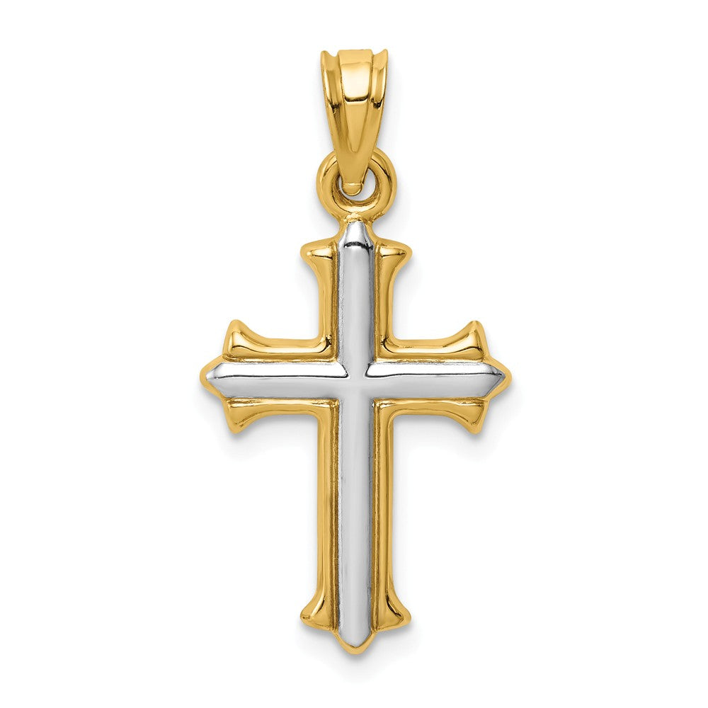 14k Yellow Gold and White Rhodium Hollow Fleur de Lis Cross Pendant, Item P12033 by The Black Bow Jewelry Co.