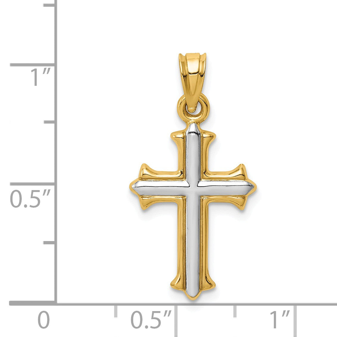 Alternate view of the 14k Yellow Gold and White Rhodium Hollow Fleur de Lis Cross Pendant by The Black Bow Jewelry Co.