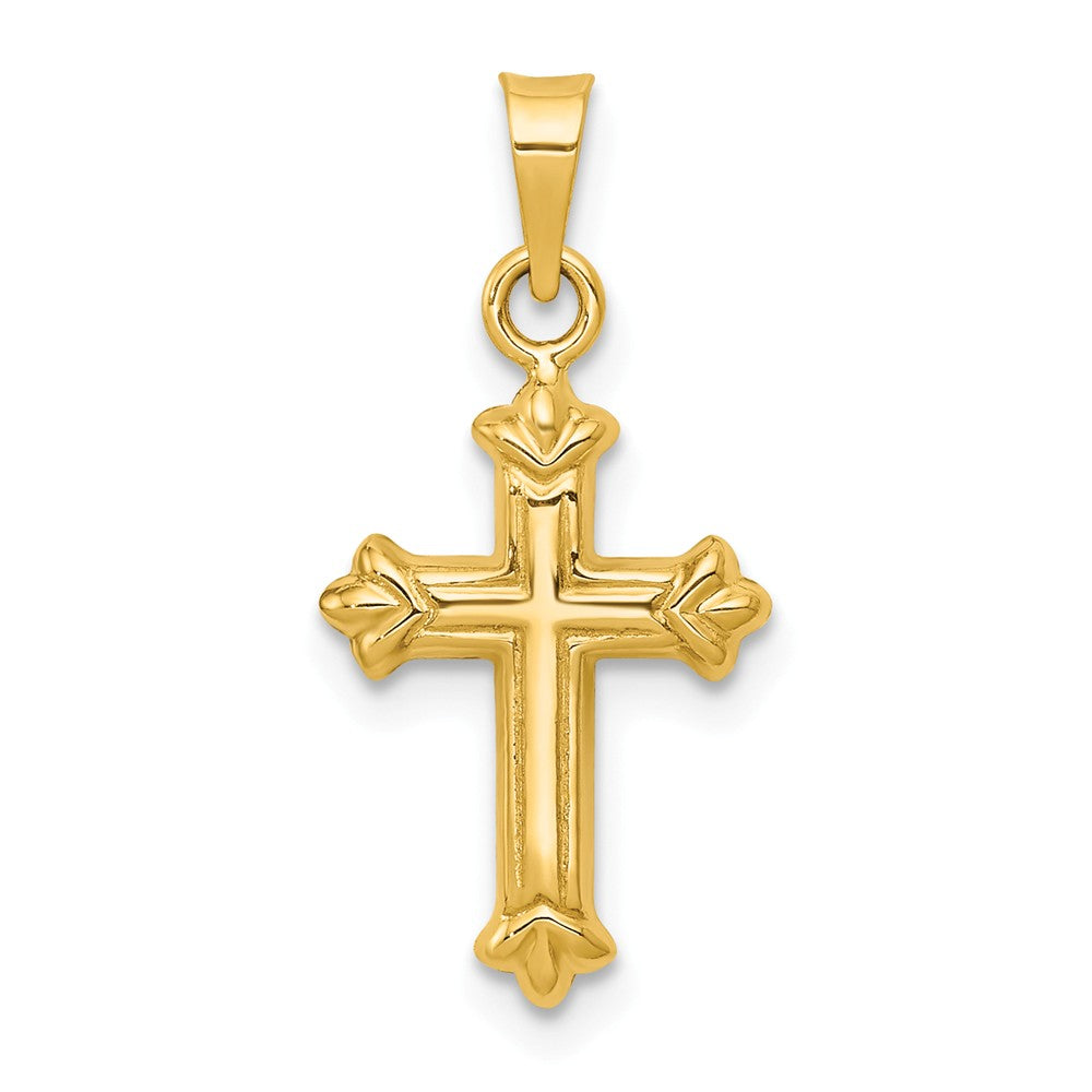 14k Yellow Gold Small Hollow Fleur de Lis Cross Pendant, Item P12034 by The Black Bow Jewelry Co.