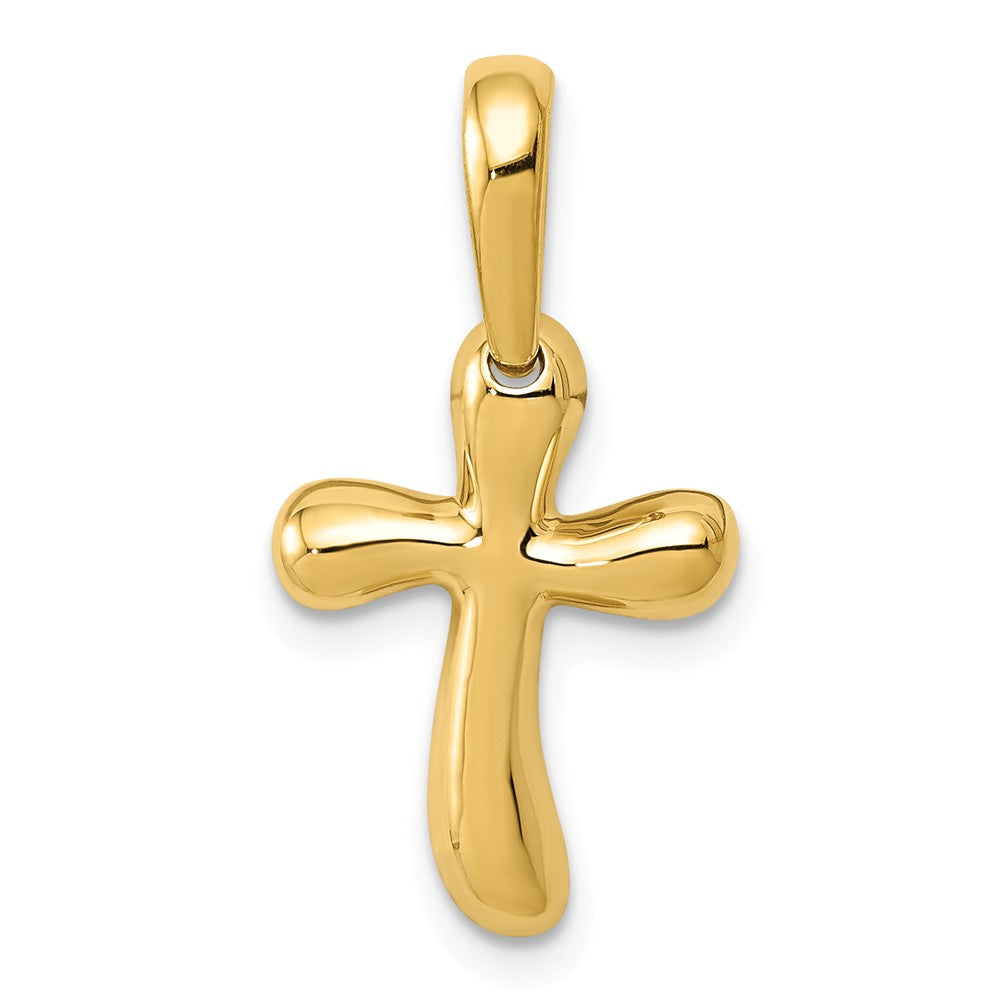 14k Yellow Gold Small Polished Freeform Cross Pendant, Item P12036 by The Black Bow Jewelry Co.