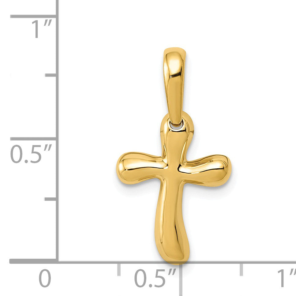 Alternate view of the 14k Yellow Gold Small Polished Freeform Cross Pendant by The Black Bow Jewelry Co.