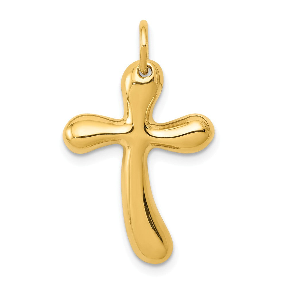 14k Yellow Gold Polished Freeform Cross Pendant, Item P12038 by The Black Bow Jewelry Co.