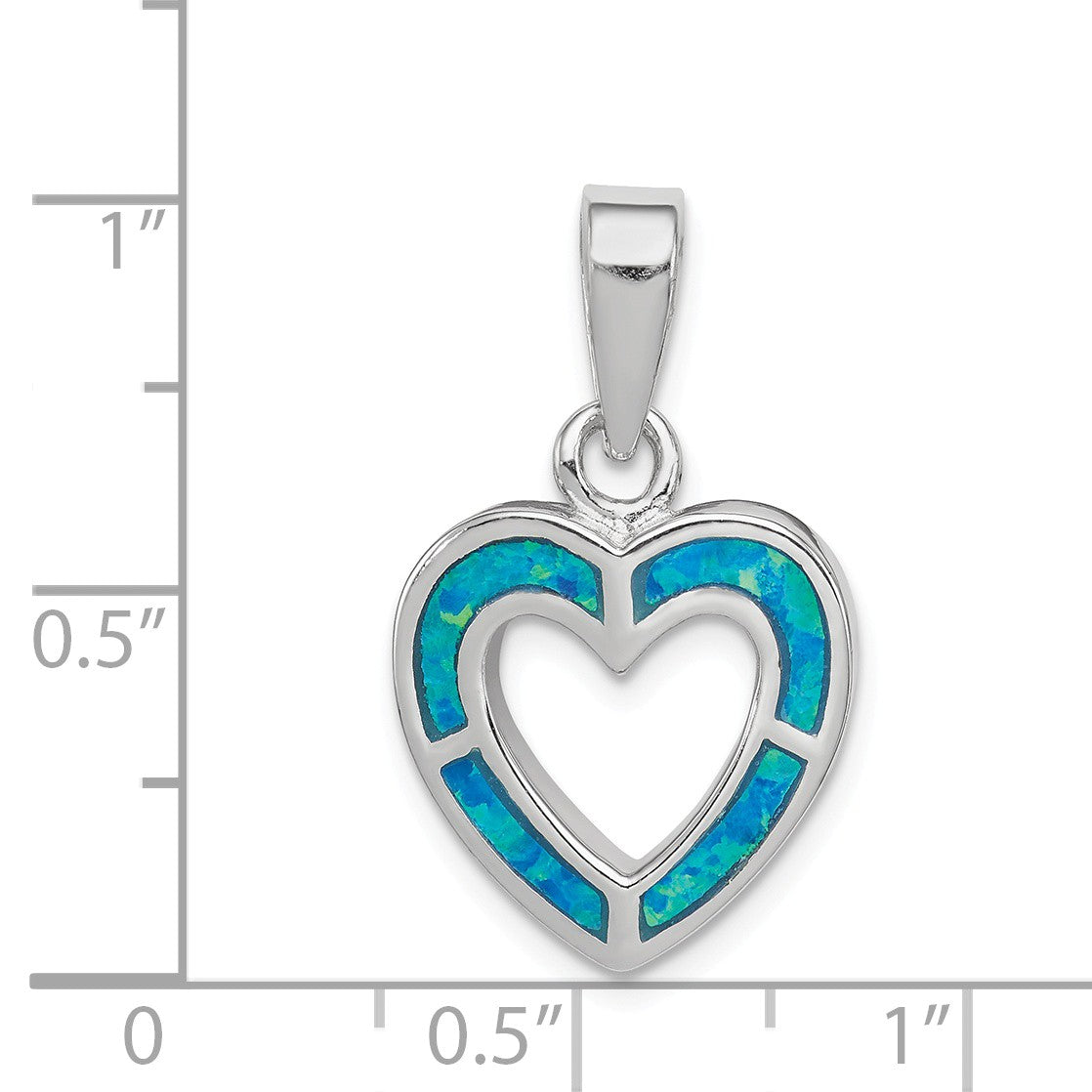 Alternate view of the Sterling Silver and Created Blue Opal Open Inlay Heart Pendant, 15mm by The Black Bow Jewelry Co.